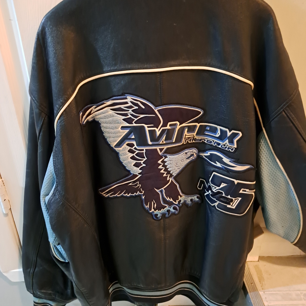 Avirex Black and Gray Leather Bomber Jacket